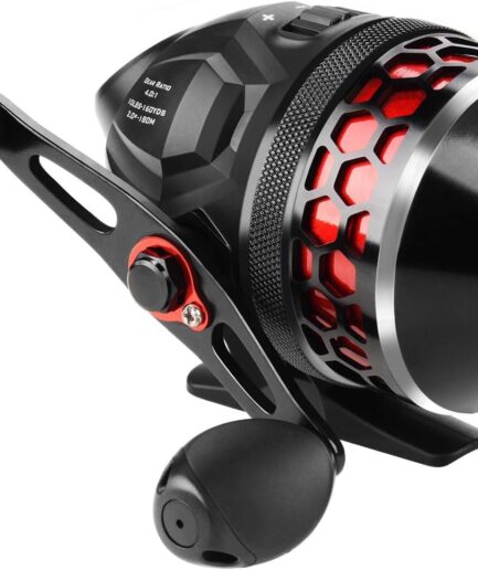 Spincast Fishing Reel,Easy to Use Push Button Casting Design,High Speed 4.0:1 Gear Ratio,5  Ball Bearings, Reversible Handle for Left/Right Retrieve, Includes Monofilament Line.