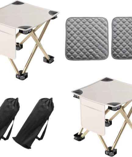 2 Pack 13 Inch Portable Camping Stool(White)，Collapsible Stool with Carry Bag ，Convenient for Travel ，BBQ，Fishing Hiking Outdoor Folding Stool ，with a Non-Slip seat Cushion (Cotton lint)