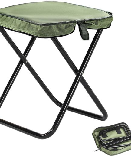 Camping Stool, 16" Foldable Stool, Lightweight Aluminum Alloy Frame with Thicked Cushion- Integrated Storage Bag in Stool Top for Ultimate Convenience