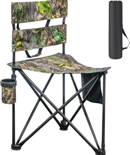 Extra Large Tripod Chair with Backrest Portable Hunting Chair Folding Fishing Chair with Cup Holder for Camping, Hiking, Outdoor