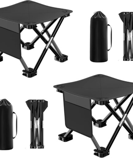 Camping Stool. Upgraded 13 Inch Portable Folding Stool.Lightweight Stool Ideal for Adult Fishing Outdoor Walking Beach Picnics Can Hold up to 450lbs (Black 2pc)