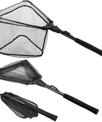 Fishing Net Fish Landing Net, Foldable Collapsible Telescopic Pole Handle, Durable Nylon Material Mesh, Safe Fish Catching or Releasing